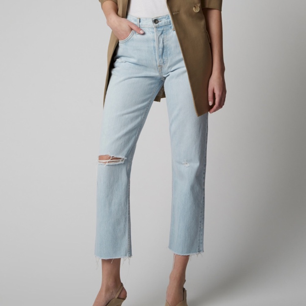 GRLFRND Cropped High-Rise Straight-Leg Jeans